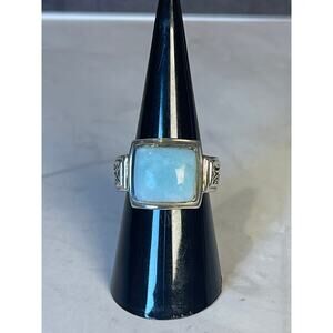 925 Sterling Silver Larimar Ring Size 7 Square Blue Gemstone Setting
